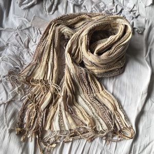 Cream, tan, brown, gold scarf